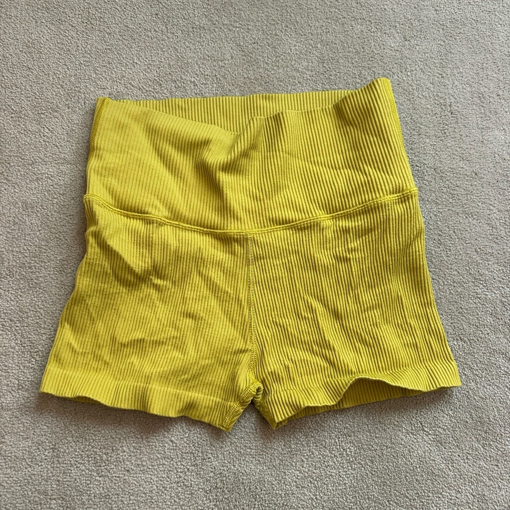 Aerie High Waist Yellow Ribbed Shorts